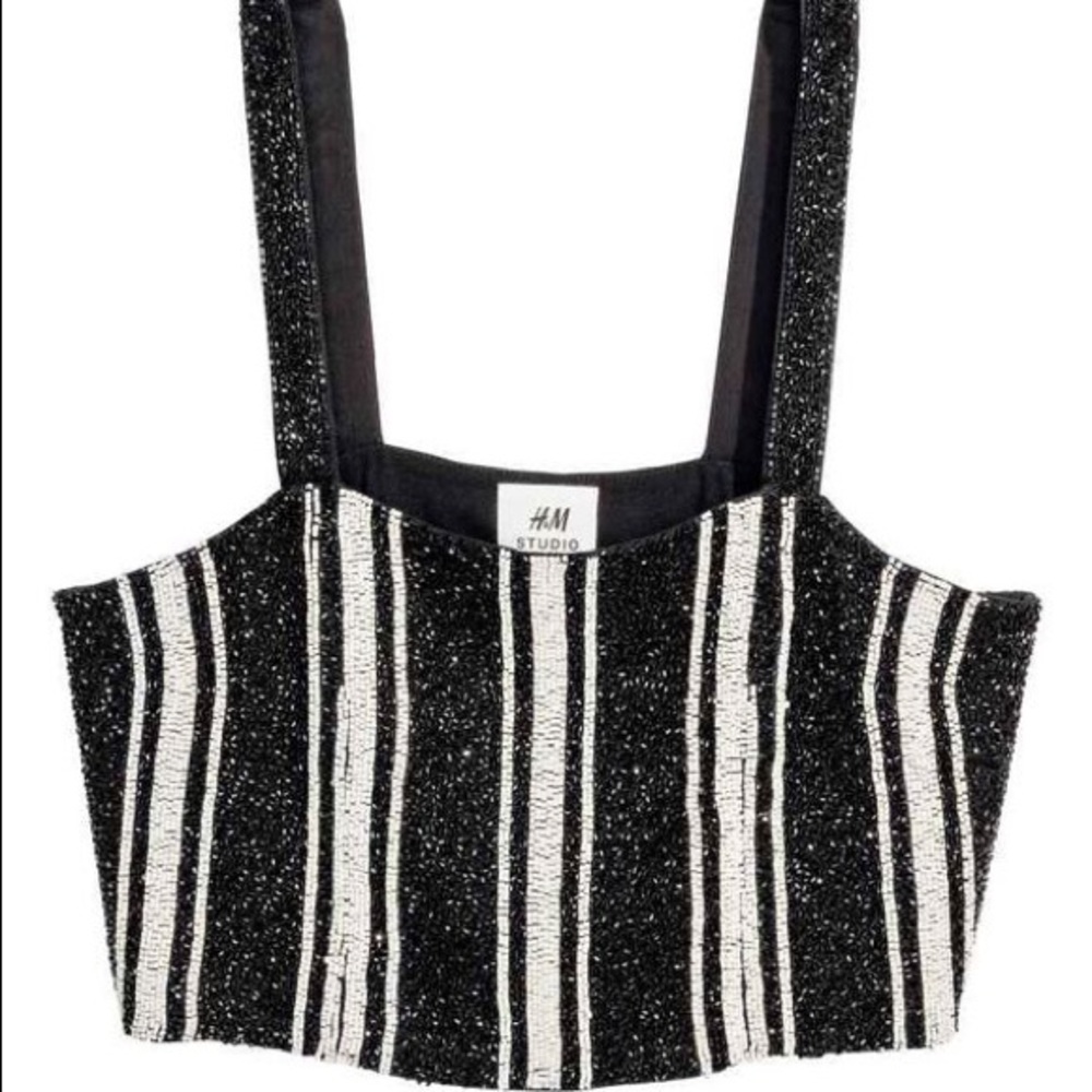 Black and white beaded crop top